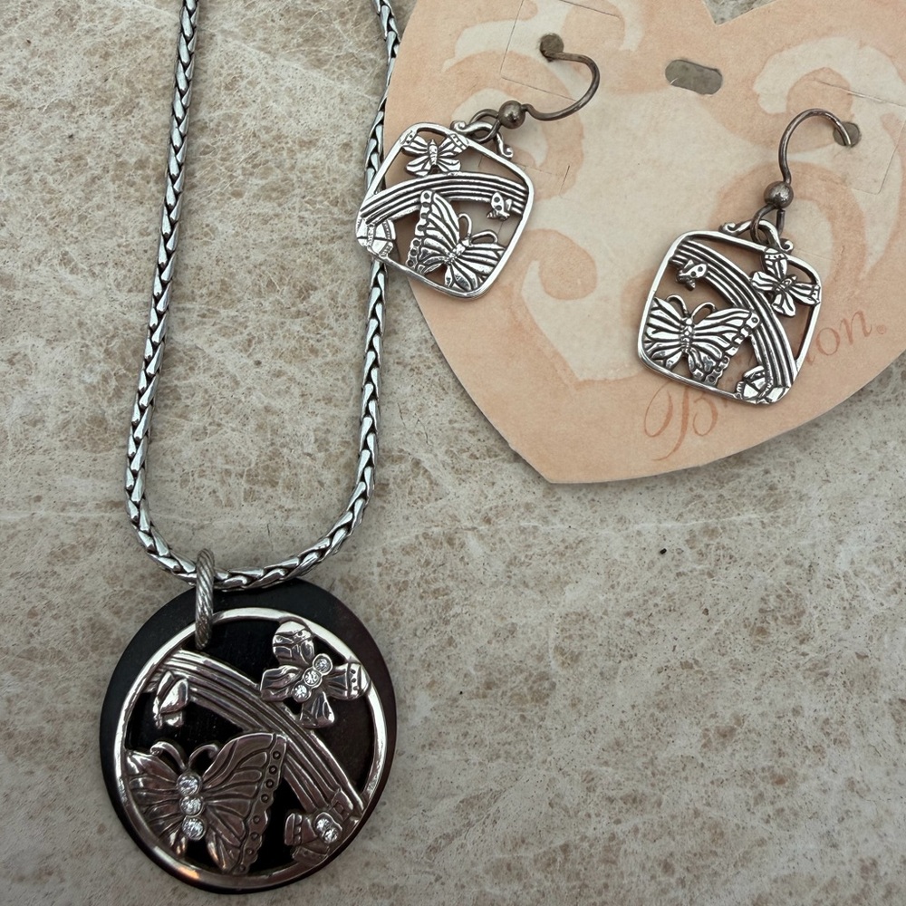Brighton Pura Vida Silver Butterfly Necklace and Earring Set